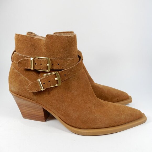 Dolce Vita Shoes - Dolce Vita Rayner Suede Heeled Booties Size 8 Pecan Brown Suede Buckle NEW